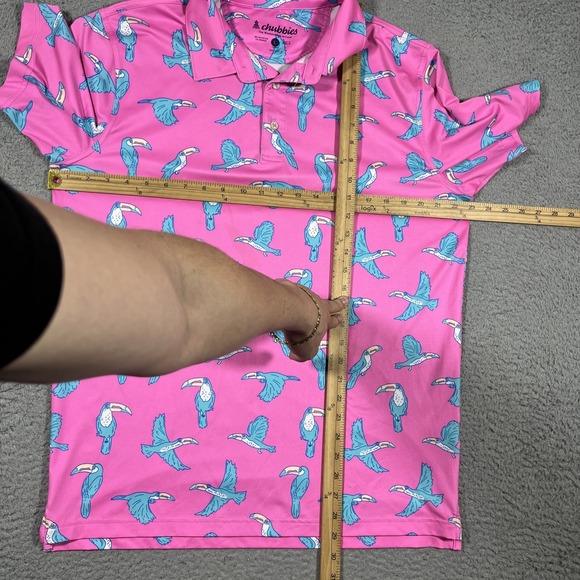 Chubbies Shirt Lightweight Mens Sz L The Toucan Do It Golf Polo Performance Pink - Picture 5 of 7